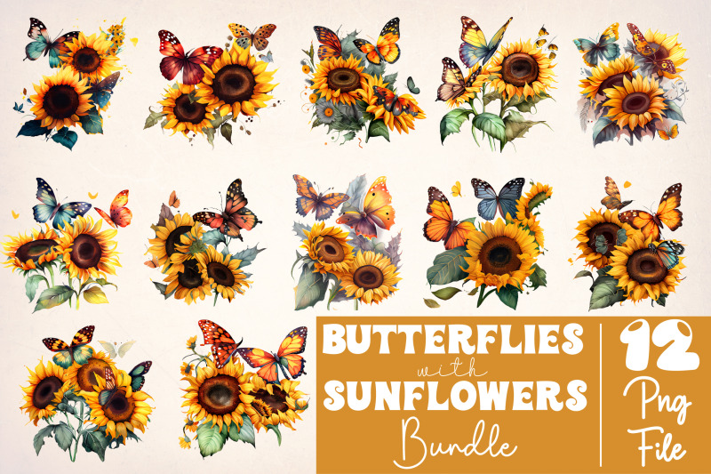 watercolor-butterflies-sunflowers-bundle-sublimation-png