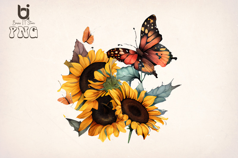 watercolor-butterflies-sunflowers-bundle-sublimation-png