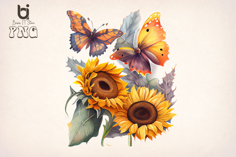 watercolor-butterflies-sunflowers-bundle-sublimation-png