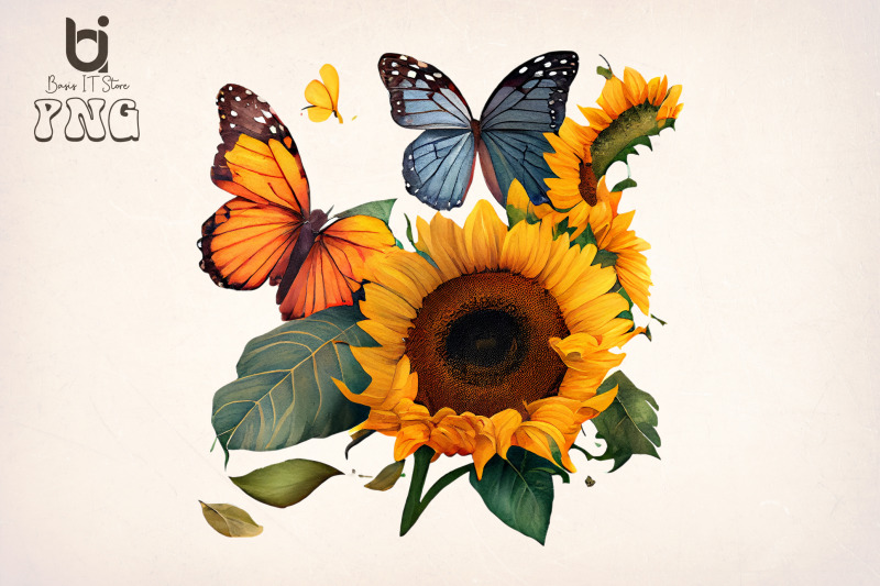 watercolor-butterflies-sunflowers-bundle-sublimation-png