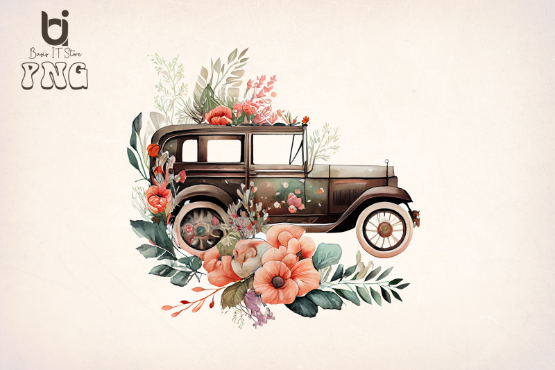 boho-floral-old-classic-car-bundle-sublimation-png-file