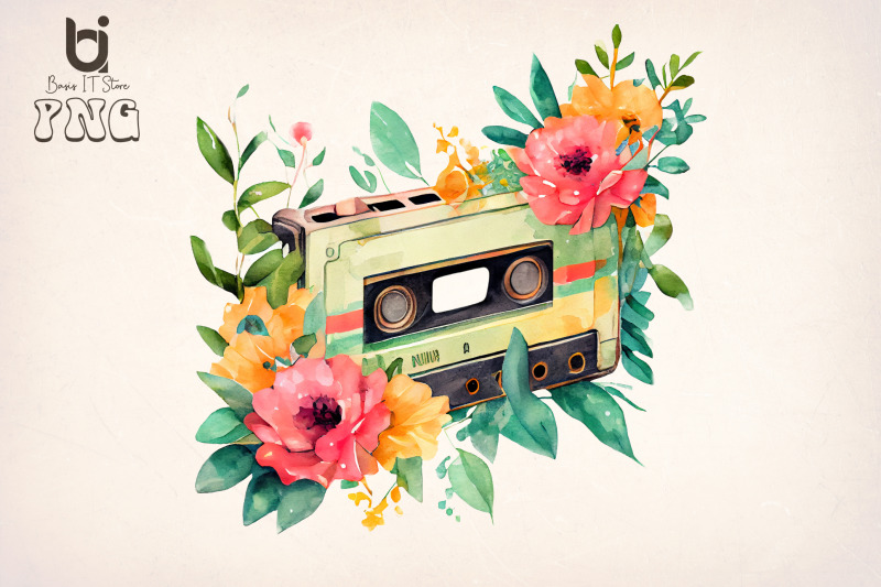 watercolor-cassette-spring-flower-bundle-sublimation-png