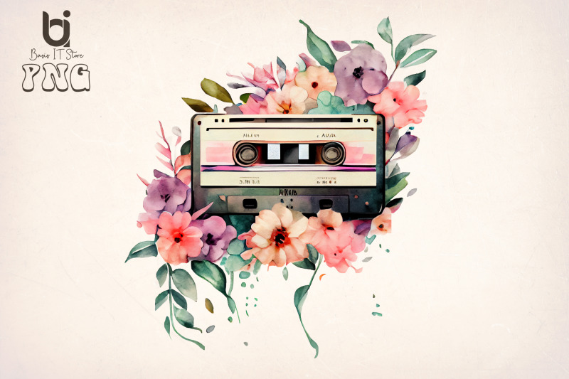 watercolor-cassette-spring-flower-bundle-sublimation-png