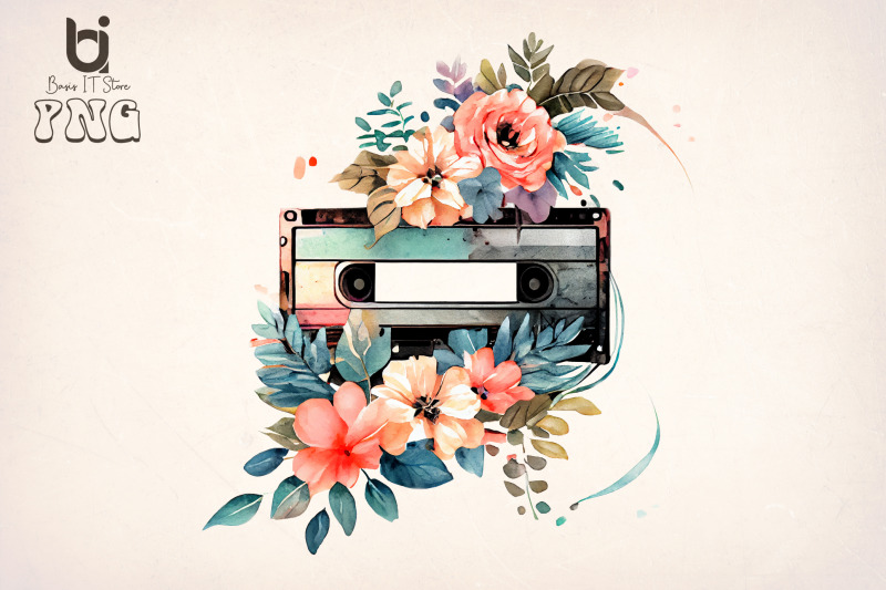 watercolor-cassette-spring-flower-bundle-sublimation-png