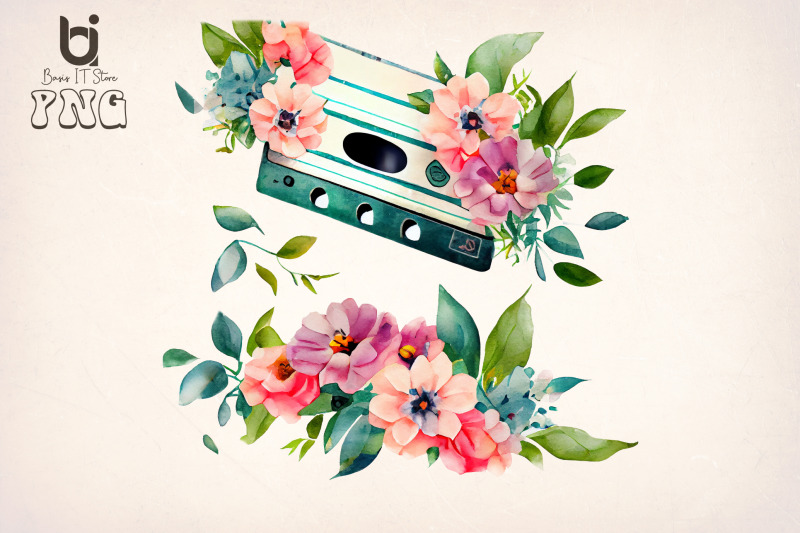 watercolor-cassette-spring-flower-bundle-sublimation-png