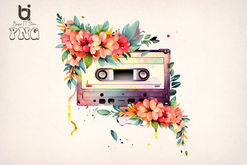 watercolor-cassette-spring-flower-bundle-sublimation-png