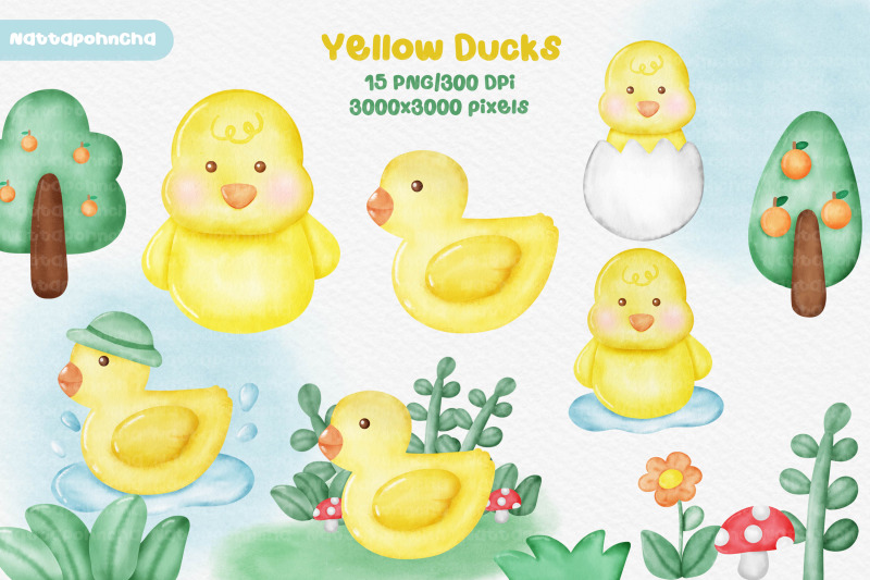 yellow-duck-rubber-duck-watercolor-illustration