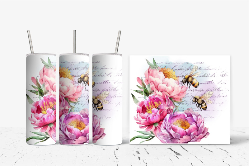 watercolor-bee-tumbler-wrap-floral-tumbler-sublimation