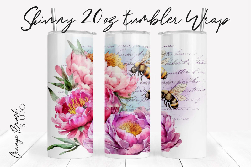 watercolor-bee-tumbler-wrap-floral-tumbler-sublimation
