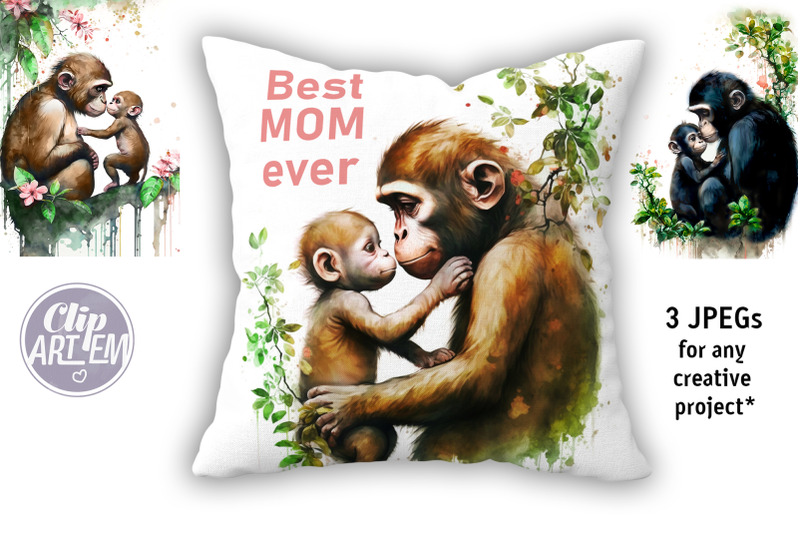 mommy-baby-monkey-gorilla-3-jpeg-images-set-jungle-monkey-digital