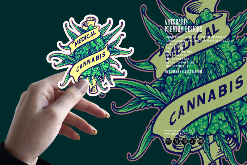 marijuana-medical-bud-plant-cannabis-leaf-swirl-ribbon-banner-ornament