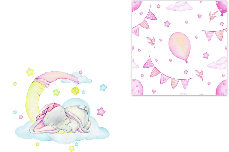 cute-baby-elephant-watercolor-animal-clipart-pink-sublimation-desig