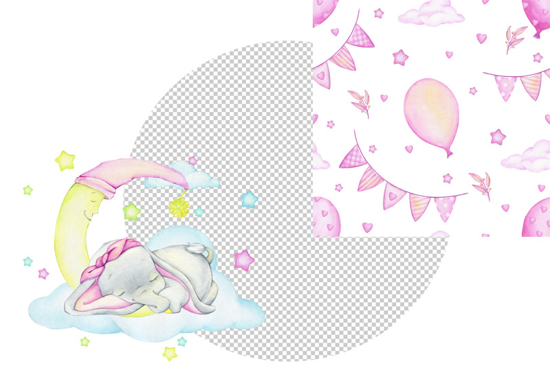 cute-baby-elephant-watercolor-animal-clipart-pink-sublimation-desig
