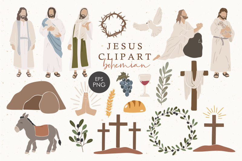 jesus-clipart-christian-clipart-boho-easter-elements-easter-clipart