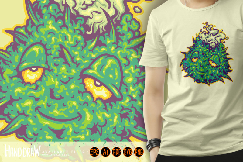 marijuana-hemp-leaf-monster-with-weed-smoke-logo-cartoon-illustrations