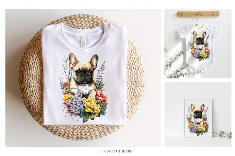 watercolour-floral-french-bulldog-nbsp-png-clipart