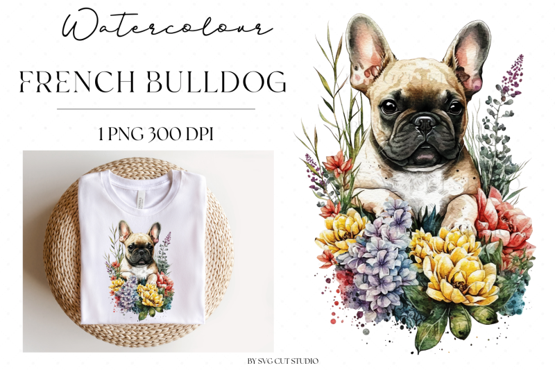 watercolour-floral-french-bulldog-nbsp-png-clipart