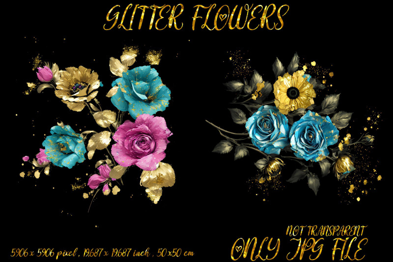 glitter-flower-design-on-black-background-volume-1