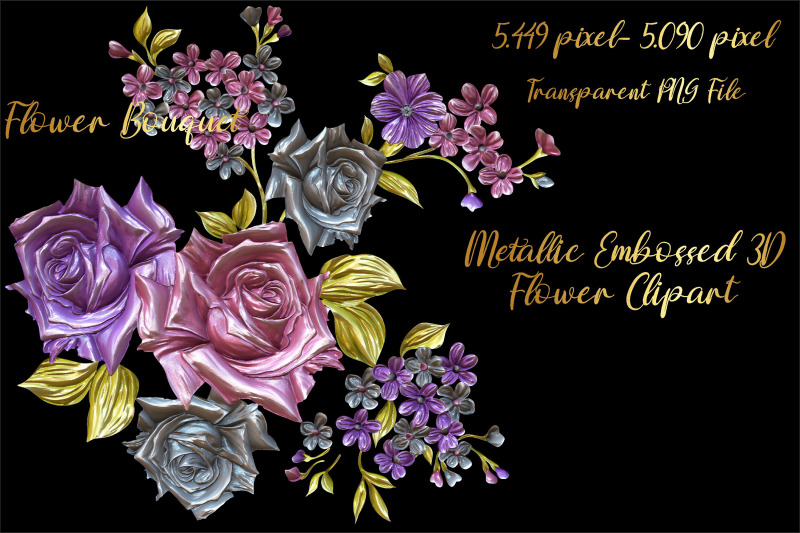 metallic-embossed-3d-flower-bouquet-cliparts-volume-1