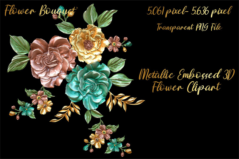metallic-embossed-3d-flower-bouquet-cliparts-volume-2