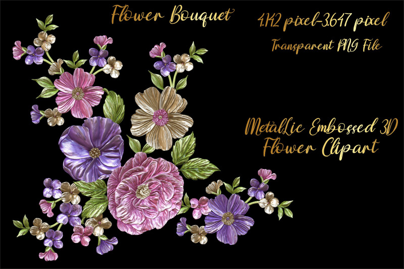 metallic-embossed-3d-flower-bouquet-cliparts-volume-3
