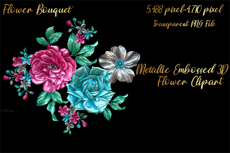 metallic-embossed-3d-flower-bouquet-cliparts-volume-3