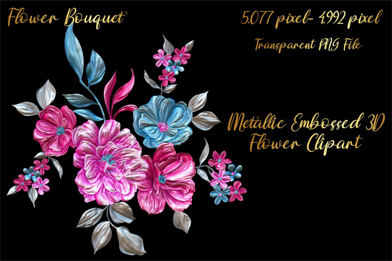metallic-embossed-3d-flower-bouquet-cliparts-volume-4