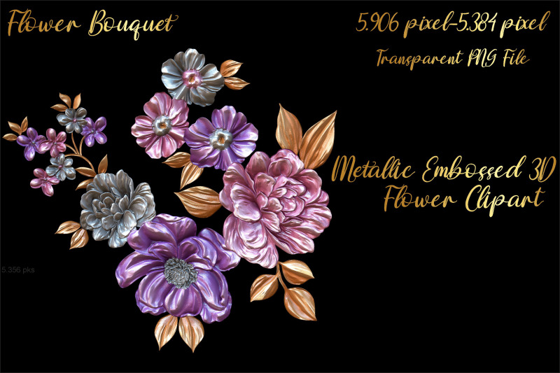 metallic-embossed-3d-flower-bouquet-cliparts-volume-4