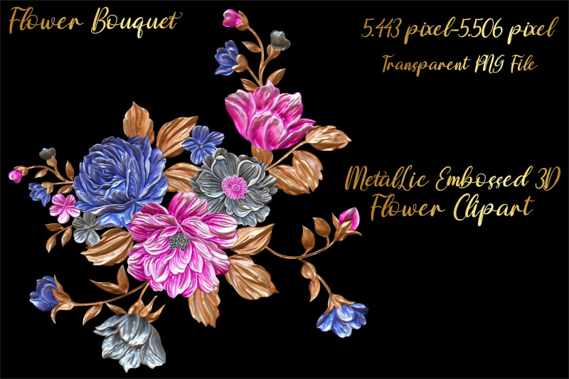 metallic-embossed-3d-flower-bouquet-cliparts-volume-5