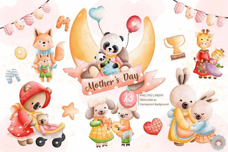 animal-mother-amp-baby-mothers-day-clipart