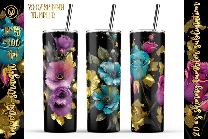 stunning-20-oz-glittery-floral-skinny-tumbler-wrap-png