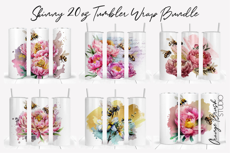 watercolor-bee-tumbler-wrap-bundle-skinny-tumbler-20-oz