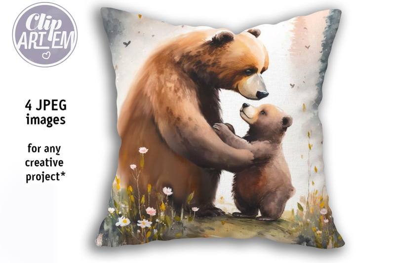 mother-bear-baby-cub-painting-artwork-4jpeg-images-set-wall-art-decor