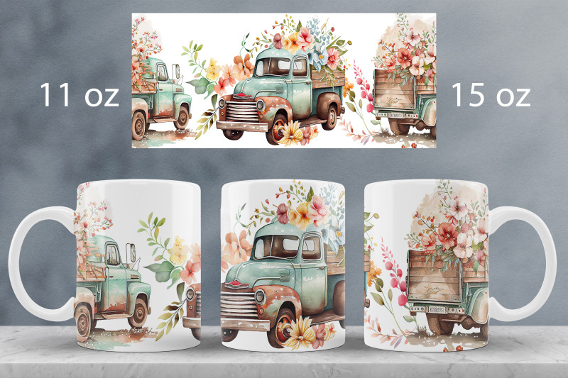 spring-floral-mug-wrap-vintage-truck-mug-sublimation-png