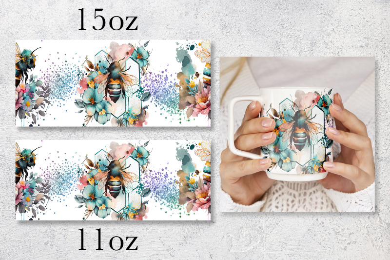 bee-mug-wrap-design-floral-mug-sublimation-png-honey-bees