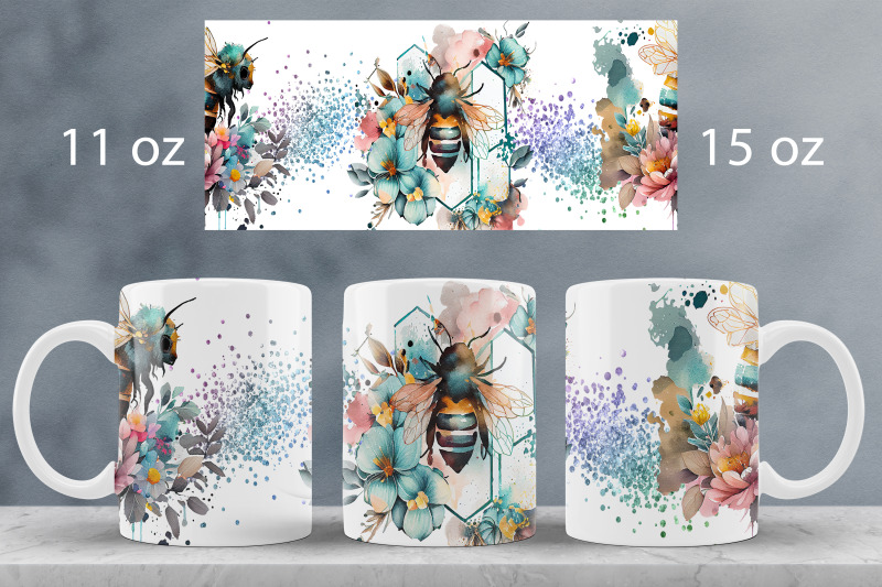 bee-mug-wrap-design-floral-mug-sublimation-png-honey-bees