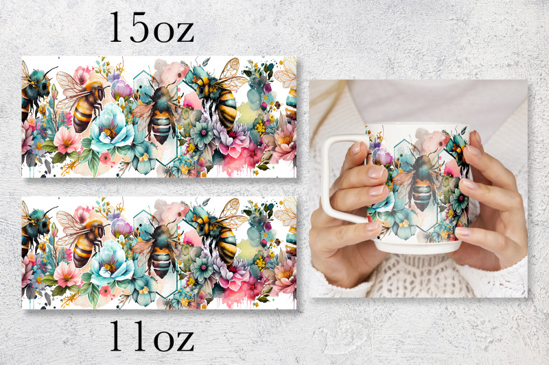 bee-mug-wrap-design-floral-mug-sublimation-png-honey-bees