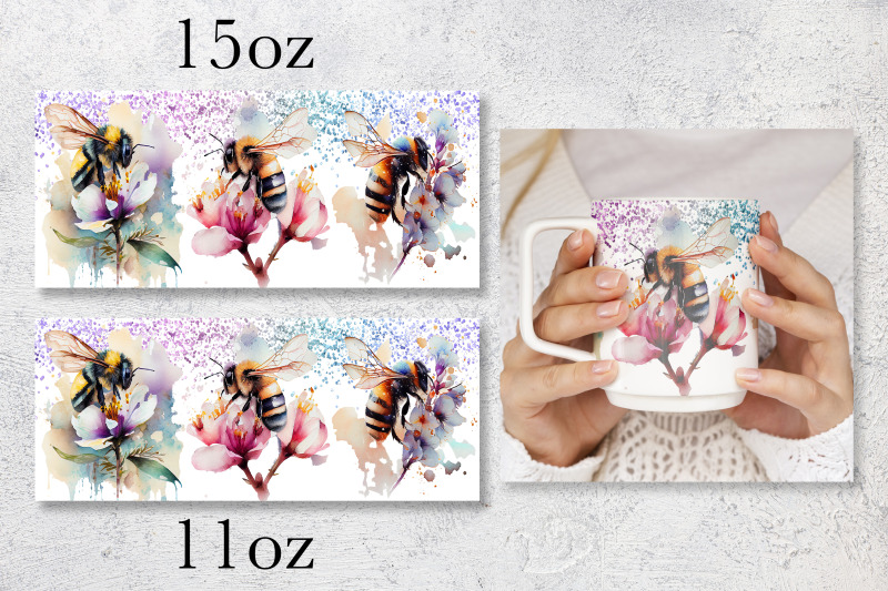 bee-mug-wrap-design-floral-mug-sublimation-png-honey-bees