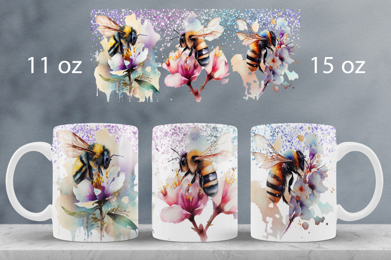 bee-mug-wrap-design-floral-mug-sublimation-png-honey-bees