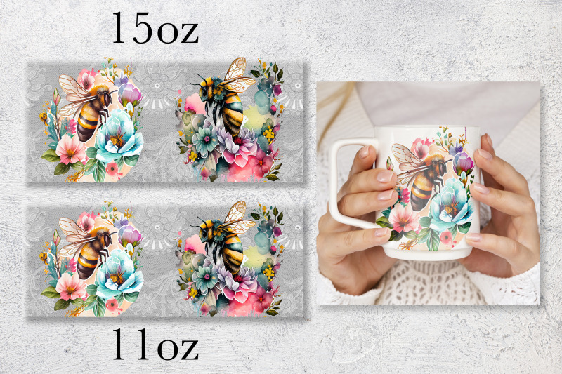 bee-mug-wrap-design-floral-mug-sublimation-png-honey-bees