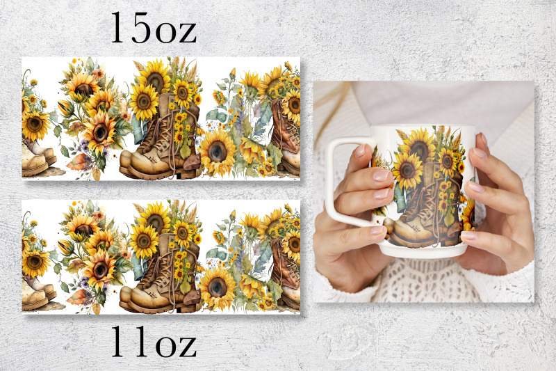 sunflower-mug-wrap-design-floral-retro-boots-mug-sublimation