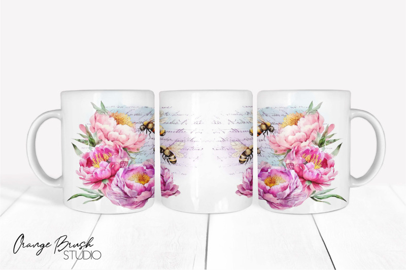 watercolor-bee-mug-sublimation-wrap-11oz-15oz-coffee-cup-png
