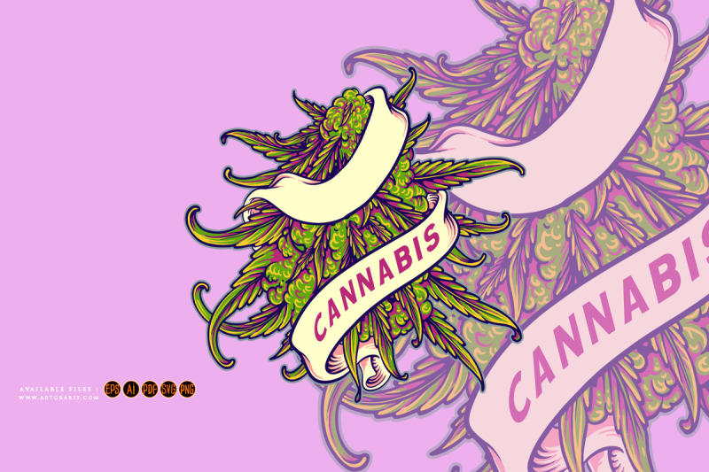 marijuana-hemp-leaf-cannabis-plant-swirl-ribbon-logo-illustrations