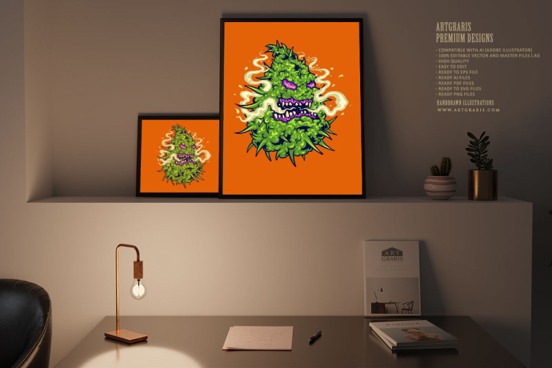 spooky-monster-weed-sativa-leaf-smoking-cannabis-logo-cartoon-illustra