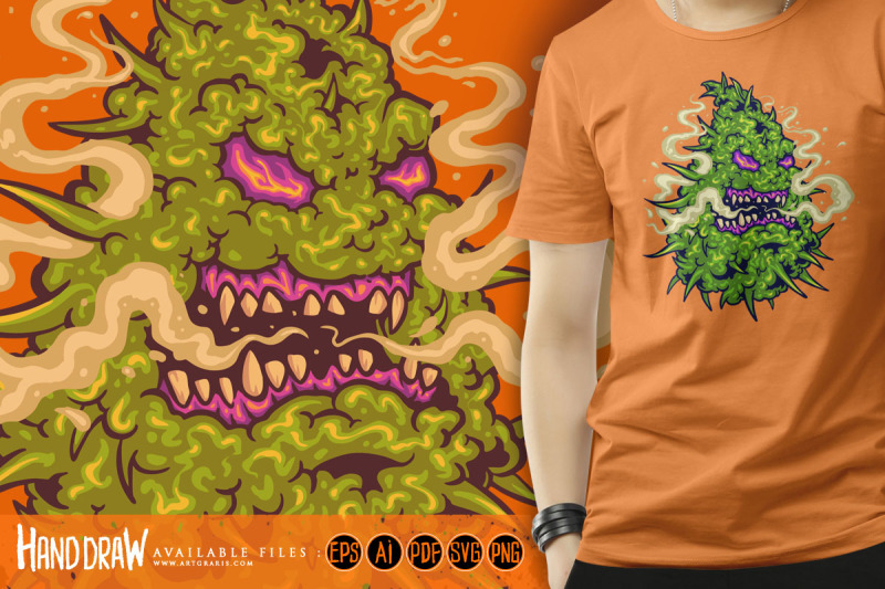 spooky-monster-weed-sativa-leaf-smoking-cannabis-logo-cartoon-illustra