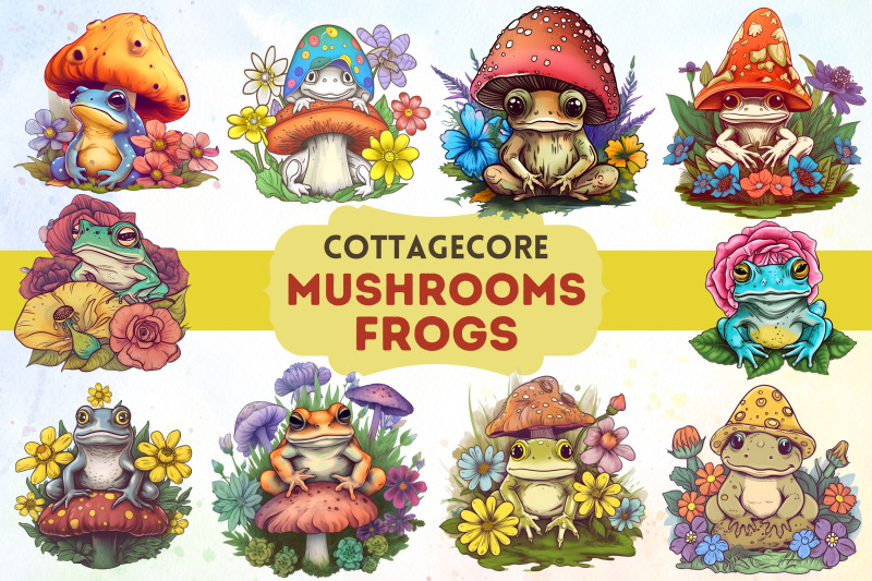 cottagecore-mushrooms-frog-clipart