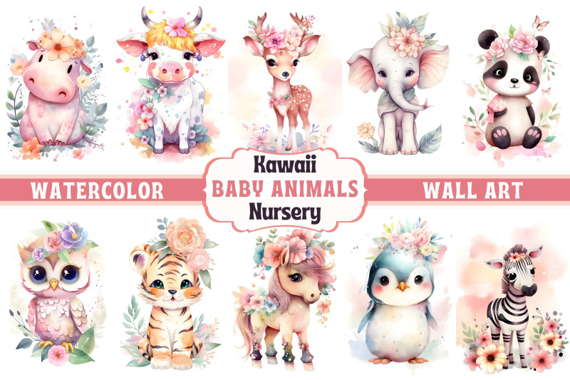 kawaii-baby-animals-nursery-floral-wall-art