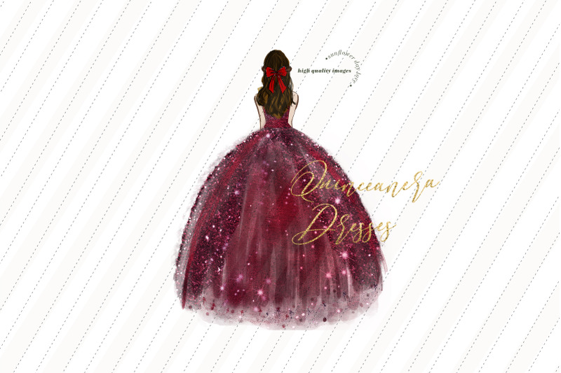 burgundy-princess-watercolor-clipart-burgundy-quinceanera-clipart