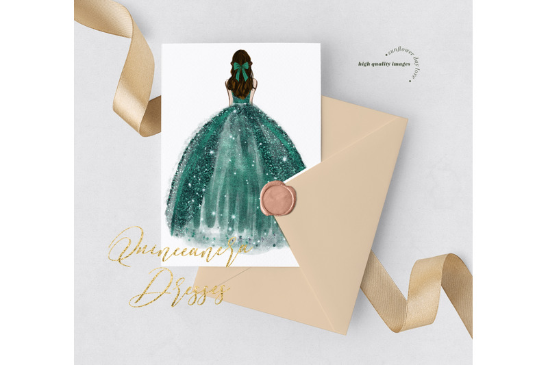 emerald-green-princess-clipart-hunter-green-quinceanera