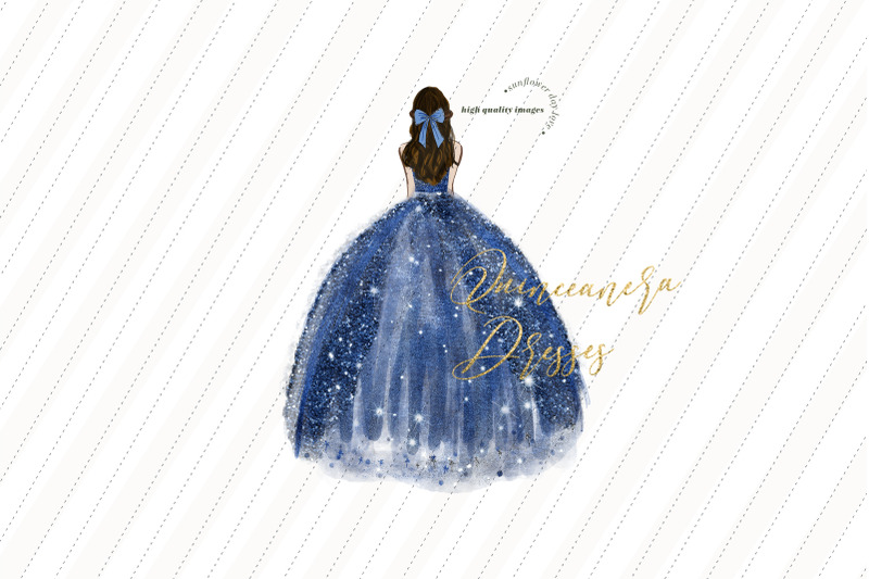 navy-blue-princess-watercolor-clipart-elegant-blue-quinceanera